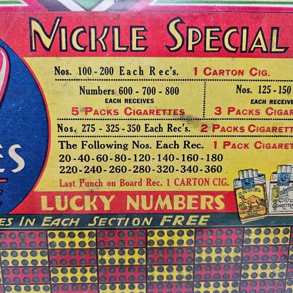 Vintage Nickel Special Punch Board 500 Punches Lucky Numbers Cigarettes - Picture 4 of 13
